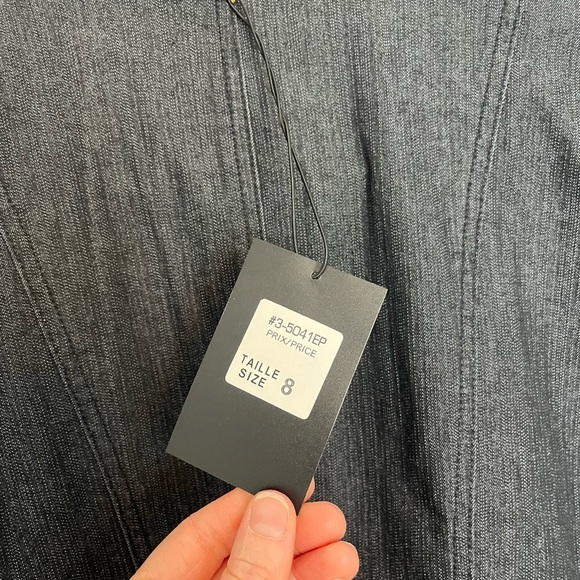 Simon Chang Embroidered Black Denim Blazer Jacket Size 8 - Picture 7 of 10